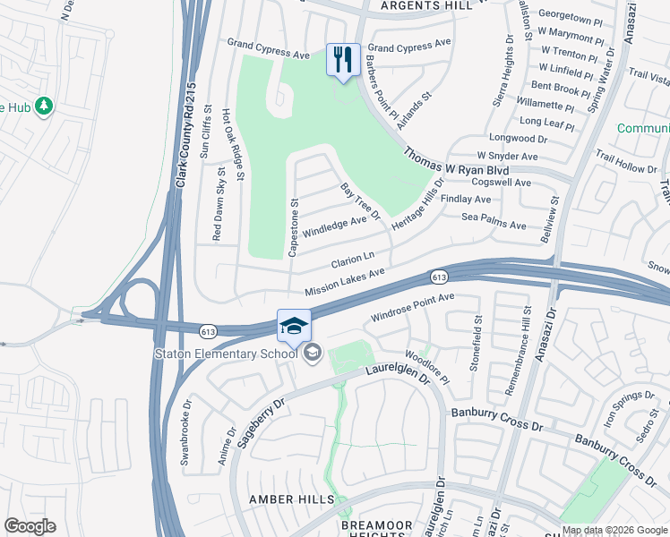 map of restaurants, bars, coffee shops, grocery stores, and more near 10809 Clarion Lane in Las Vegas