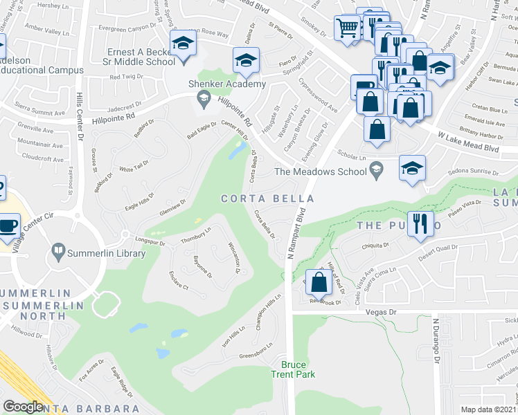 map of restaurants, bars, coffee shops, grocery stores, and more near 8840 Montagna Drive in Las Vegas