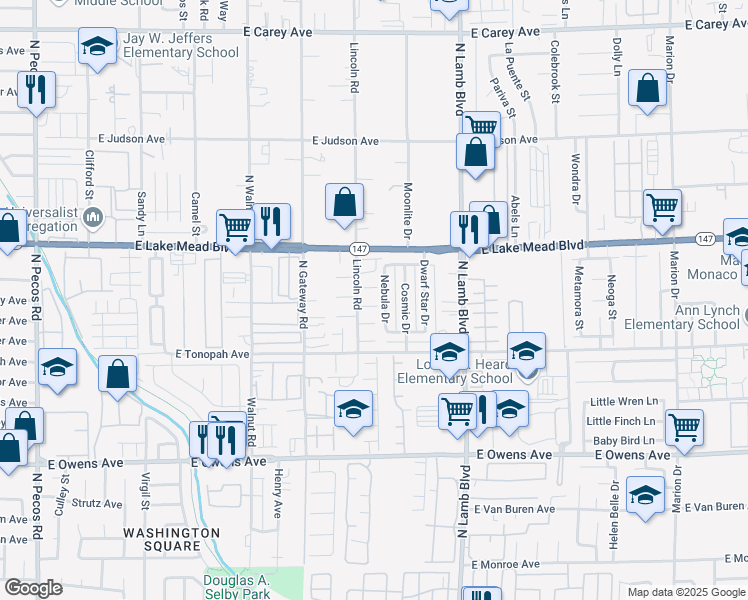 map of restaurants, bars, coffee shops, grocery stores, and more near 4130 Bewitched Court in Las Vegas