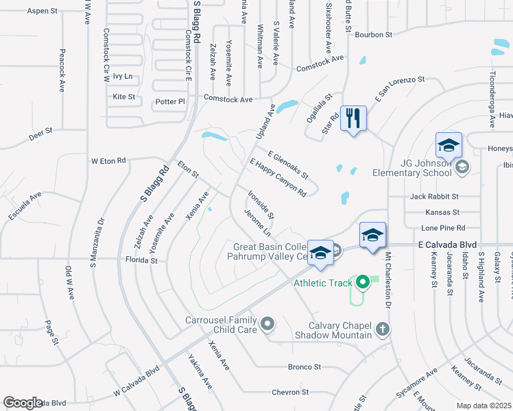 map of restaurants, bars, coffee shops, grocery stores, and more near 1770 Ironside Street in Pahrump