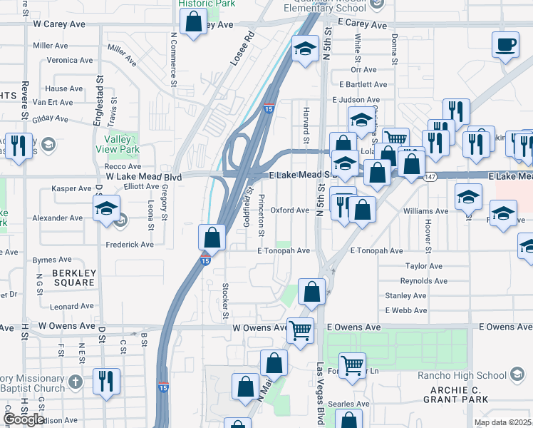 map of restaurants, bars, coffee shops, grocery stores, and more near 1837 Stanford Street in North Las Vegas