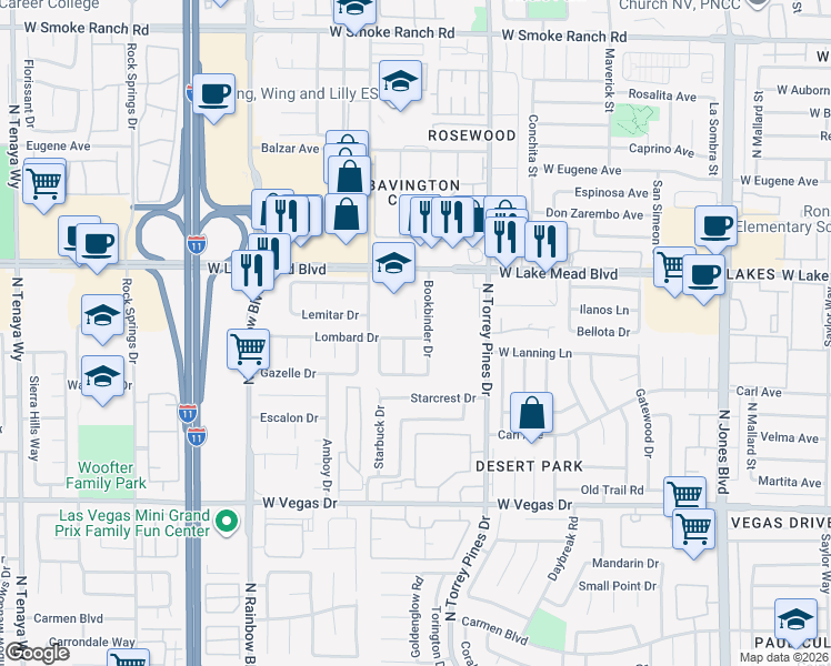 map of restaurants, bars, coffee shops, grocery stores, and more near 1912 Spangle Drive in Las Vegas