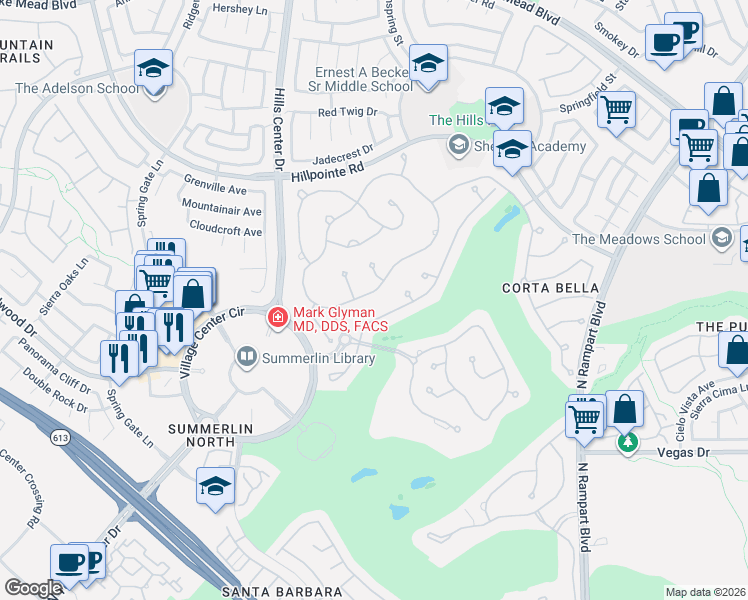 map of restaurants, bars, coffee shops, grocery stores, and more near 1825 Glenview Drive in Las Vegas