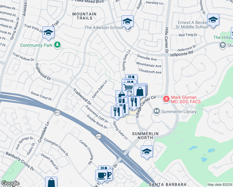 map of restaurants, bars, coffee shops, grocery stores, and more near 9713 Echo Hills Drive in Las Vegas
