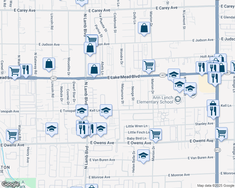 map of restaurants, bars, coffee shops, grocery stores, and more near 1883 Metamora Street in Las Vegas