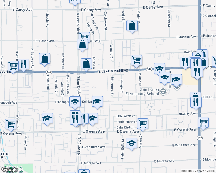 map of restaurants, bars, coffee shops, grocery stores, and more near 1883 Metamora Street in Las Vegas