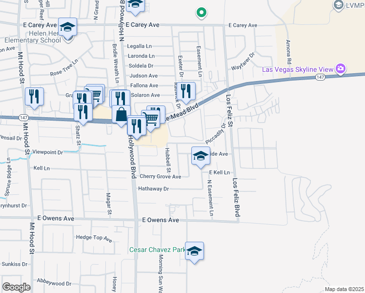 map of restaurants, bars, coffee shops, grocery stores, and more near 6913 Piccadily Drive in Las Vegas