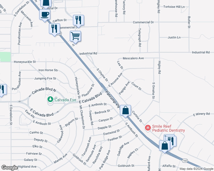 map of restaurants, bars, coffee shops, grocery stores, and more near 1781 Nevada 160 in Pahrump