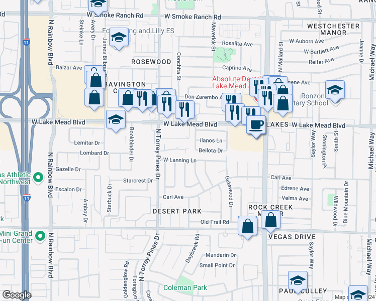 map of restaurants, bars, coffee shops, grocery stores, and more near in Las Vegas