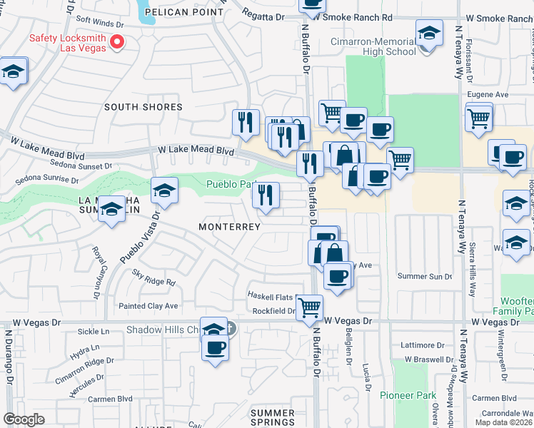 map of restaurants, bars, coffee shops, grocery stores, and more near 7724 Bauble Avenue in Las Vegas