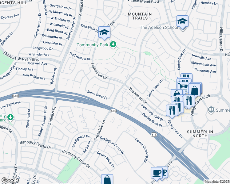 map of restaurants, bars, coffee shops, grocery stores, and more near 1820 Spring Summit Lane in Las Vegas