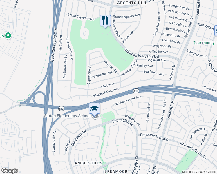 map of restaurants, bars, coffee shops, grocery stores, and more near 10733 Clarion Lane in Las Vegas