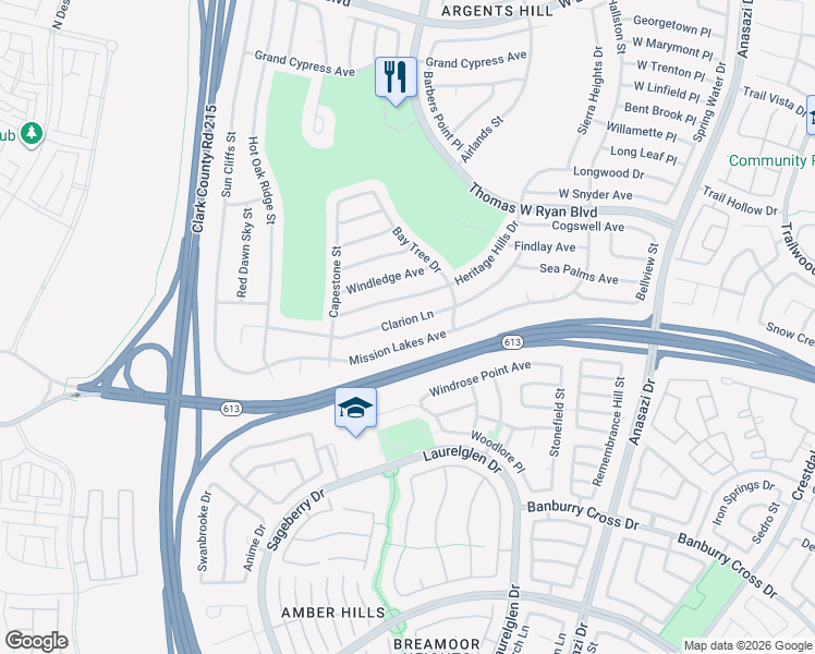 map of restaurants, bars, coffee shops, grocery stores, and more near 10732 Mission Lakes Avenue in Las Vegas