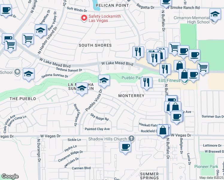 map of restaurants, bars, coffee shops, grocery stores, and more near 8050 Cielo Vista Avenue in Las Vegas