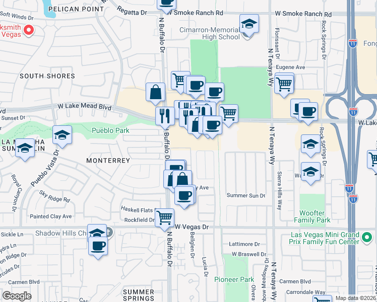 map of restaurants, bars, coffee shops, grocery stores, and more near 1830 North Buffalo Drive in Las Vegas