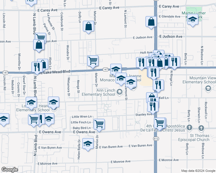 map of restaurants, bars, coffee shops, grocery stores, and more near 4796 Nova Lane in Las Vegas