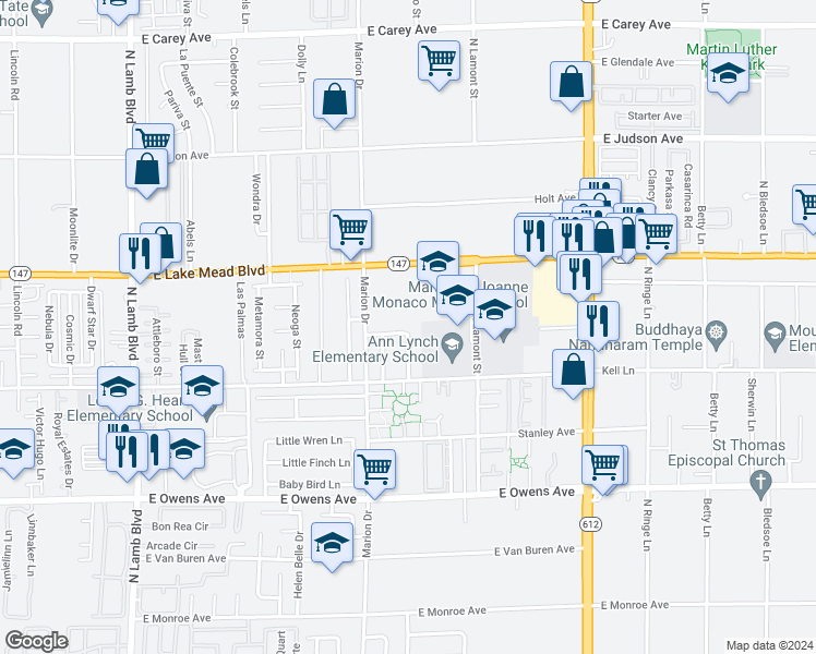 map of restaurants, bars, coffee shops, grocery stores, and more near 4796 Nova Lane in Las Vegas