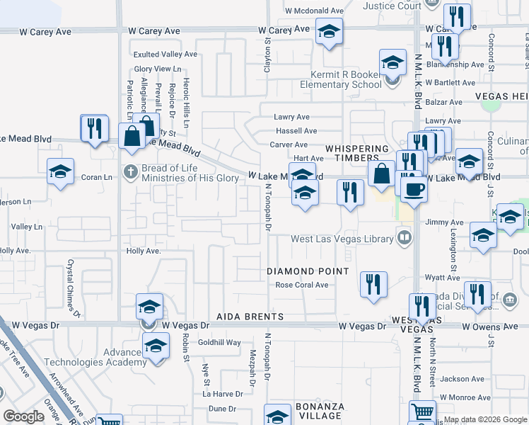 map of restaurants, bars, coffee shops, grocery stores, and more near 1936 King Hill Street in Las Vegas