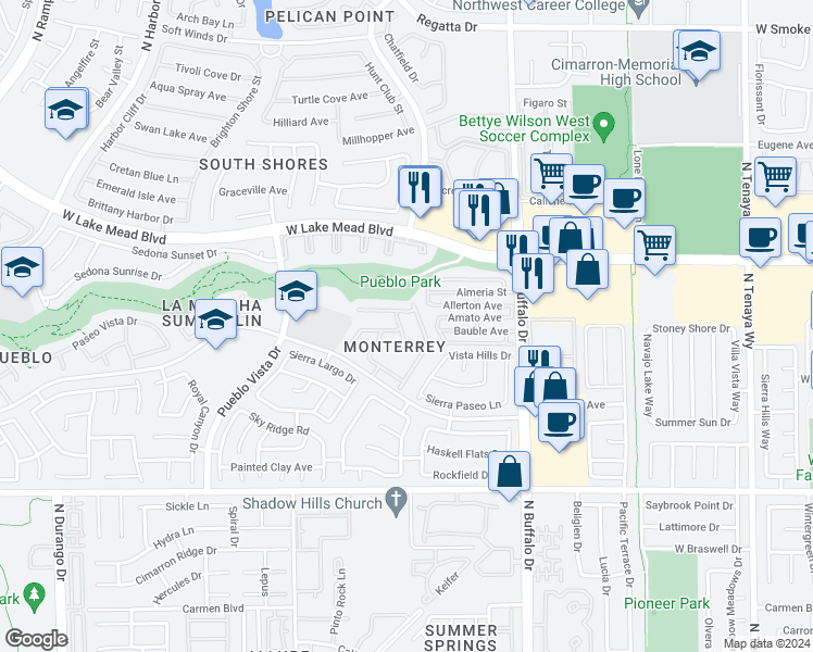 map of restaurants, bars, coffee shops, grocery stores, and more near 1900 Glory Creek Drive in Las Vegas
