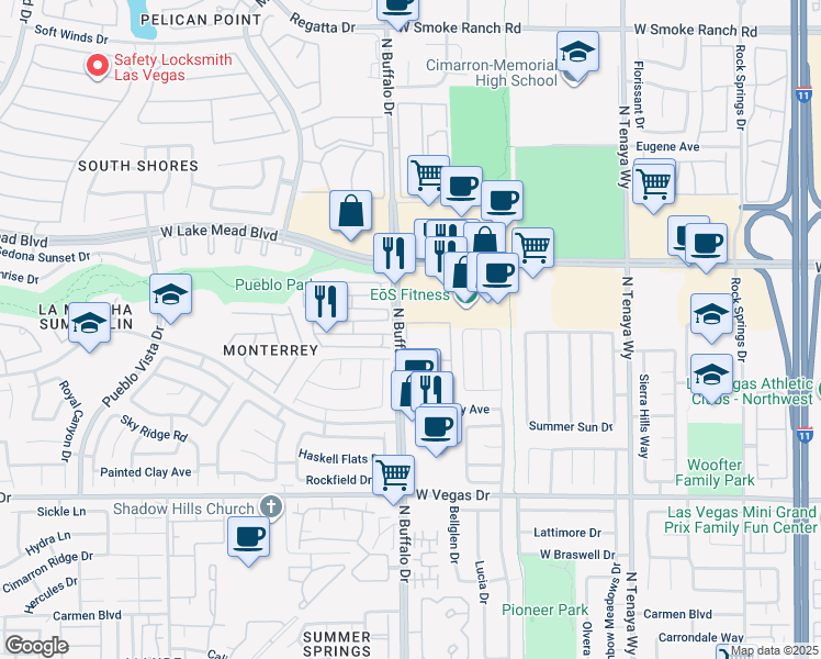 map of restaurants, bars, coffee shops, grocery stores, and more near 1830 North Buffalo Drive in Las Vegas
