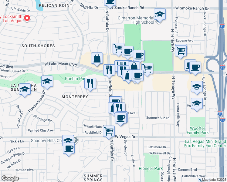 map of restaurants, bars, coffee shops, grocery stores, and more near 1830 North Buffalo Drive in Las Vegas