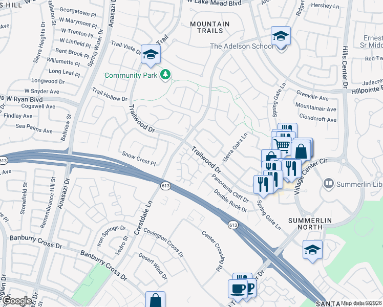map of restaurants, bars, coffee shops, grocery stores, and more near 9901 Trailwood Drive in Las Vegas