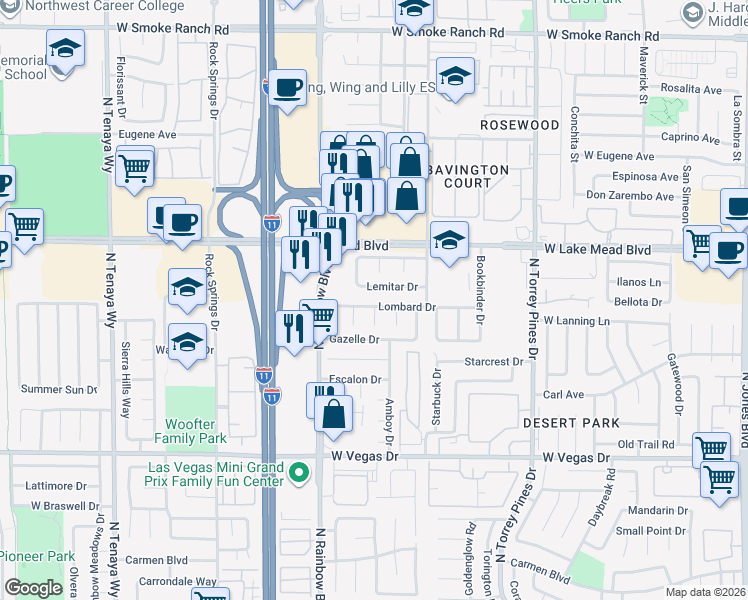 map of restaurants, bars, coffee shops, grocery stores, and more near 1917 Indrio Circle in Las Vegas