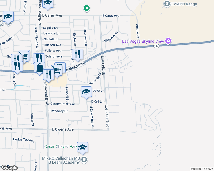 map of restaurants, bars, coffee shops, grocery stores, and more near 1911 Balzac Drive in Las Vegas