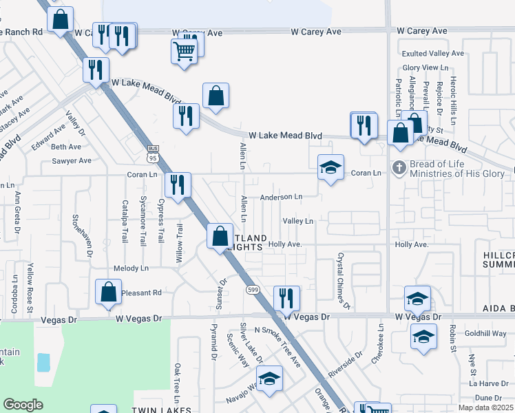 map of restaurants, bars, coffee shops, grocery stores, and more near 1932 Cindysue Street in Las Vegas