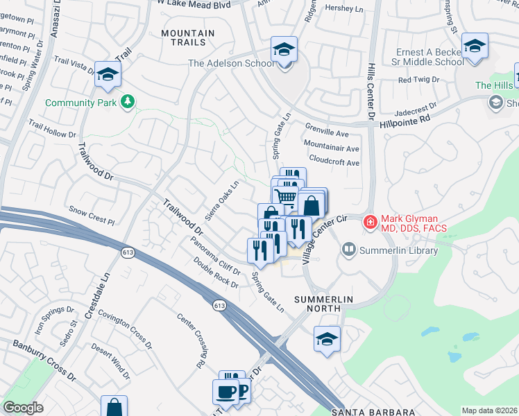 map of restaurants, bars, coffee shops, grocery stores, and more near 9713 Echo Hills Drive in Las Vegas