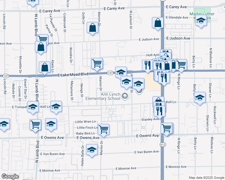 map of restaurants, bars, coffee shops, grocery stores, and more near 1883 Fulstone Way in Las Vegas