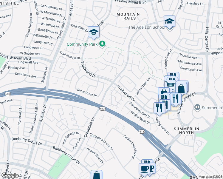 map of restaurants, bars, coffee shops, grocery stores, and more near 9901 Trailwood Drive in Las Vegas
