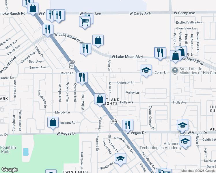 map of restaurants, bars, coffee shops, grocery stores, and more near 1948 Nitida Street in Las Vegas