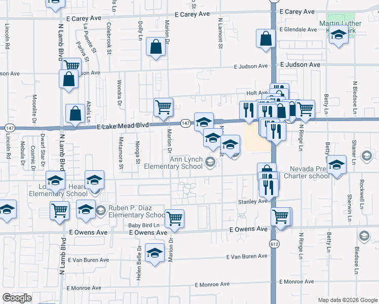 map of restaurants, bars, coffee shops, grocery stores, and more near 4796 Nova Lane in Las Vegas