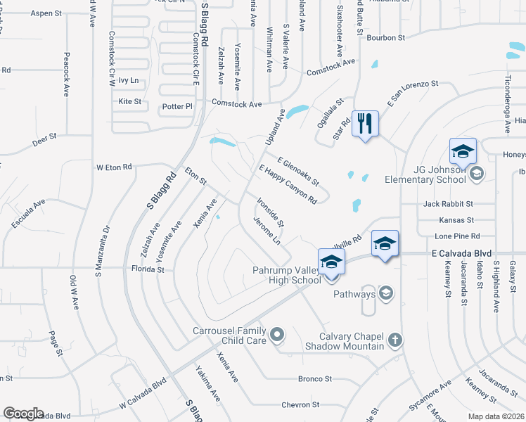 map of restaurants, bars, coffee shops, grocery stores, and more near 1760 Ironside Street in Pahrump