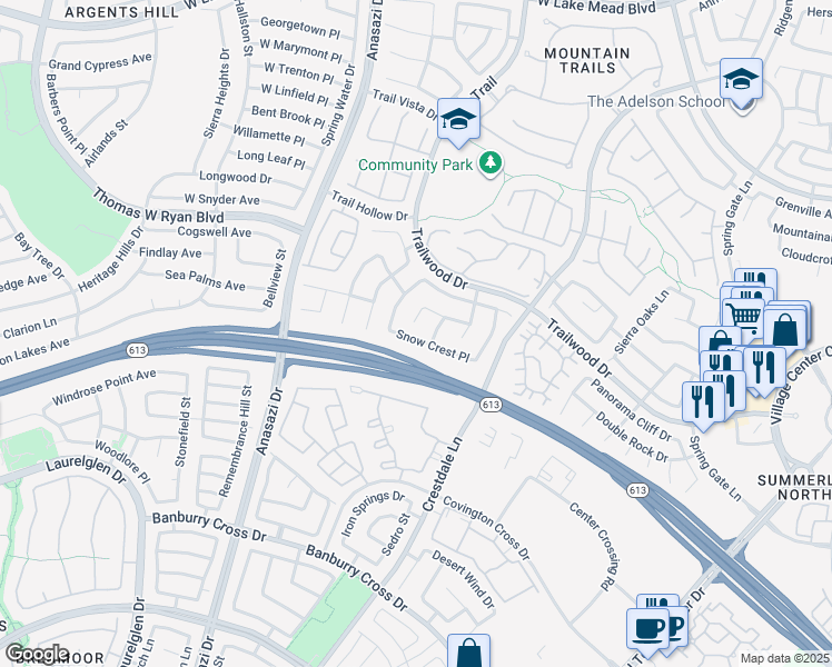 map of restaurants, bars, coffee shops, grocery stores, and more near 10136 Snow Crest Place in Las Vegas