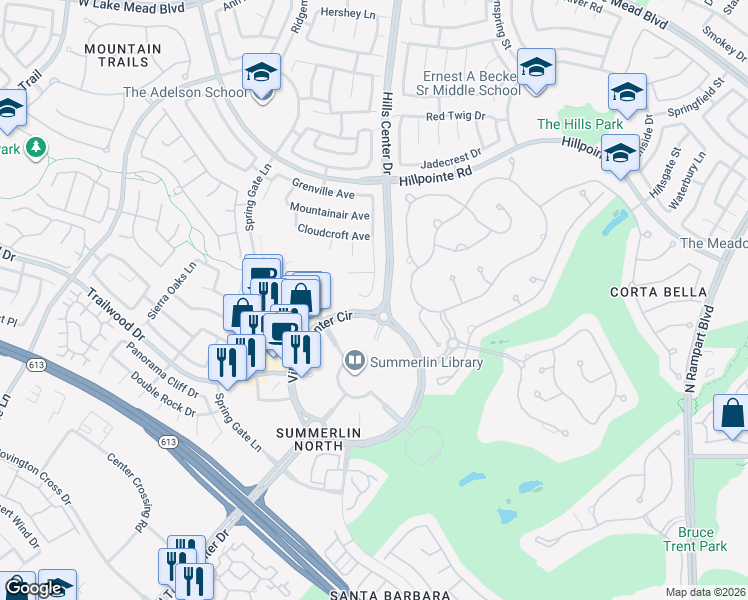 map of restaurants, bars, coffee shops, grocery stores, and more near 1817 White Hawk Court in Las Vegas