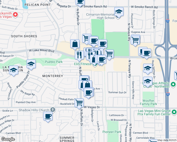 map of restaurants, bars, coffee shops, grocery stores, and more near 1830 North Buffalo Drive in Las Vegas