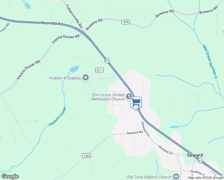 map of restaurants, bars, coffee shops, grocery stores, and more near 7301 Oak Park Court in Pfafftown