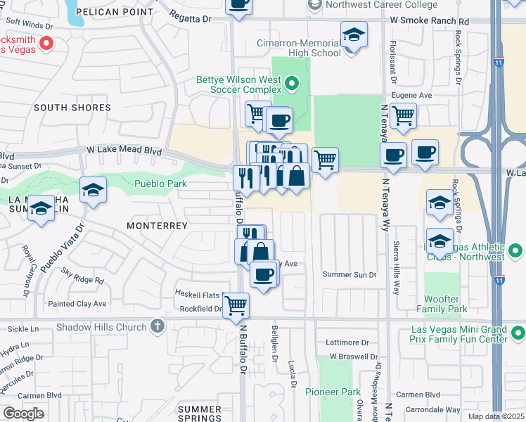 map of restaurants, bars, coffee shops, grocery stores, and more near 1830 North Buffalo Drive in Las Vegas