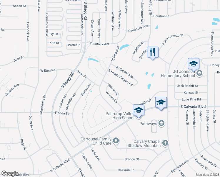map of restaurants, bars, coffee shops, grocery stores, and more near 1760 Ironside Street in Pahrump
