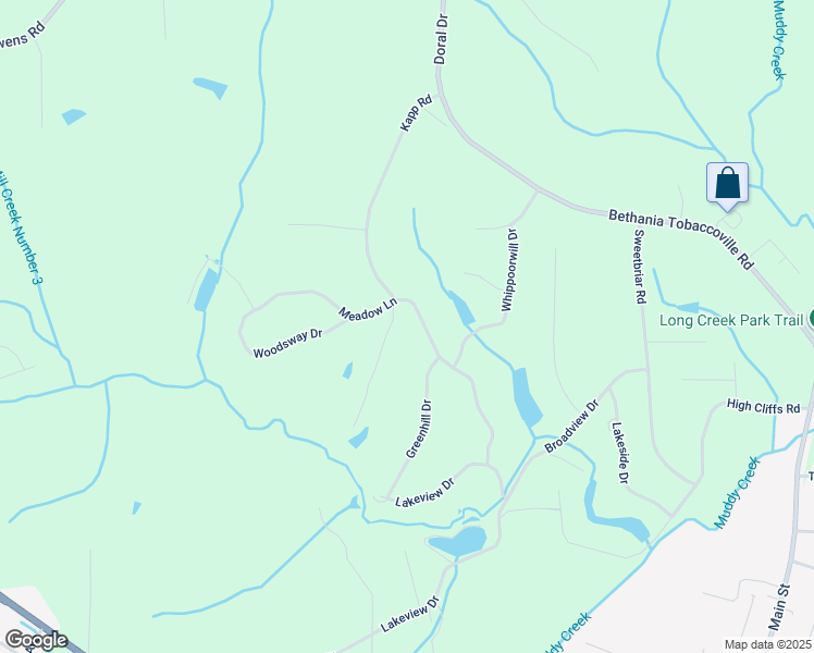 map of restaurants, bars, coffee shops, grocery stores, and more near 5764 Meadow Lane in Pfafftown