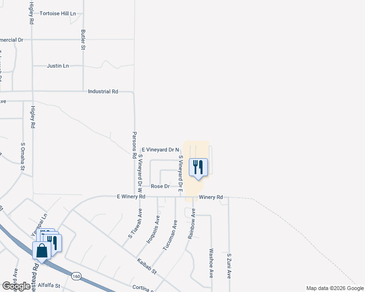 map of restaurants, bars, coffee shops, grocery stores, and more near 3640 West Vineyard Drive in Pahrump
