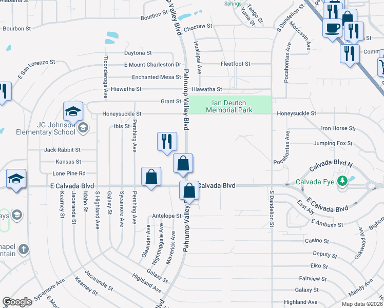 map of restaurants, bars, coffee shops, grocery stores, and more near 1701 Pahrump Valley Boulevard in Pahrump