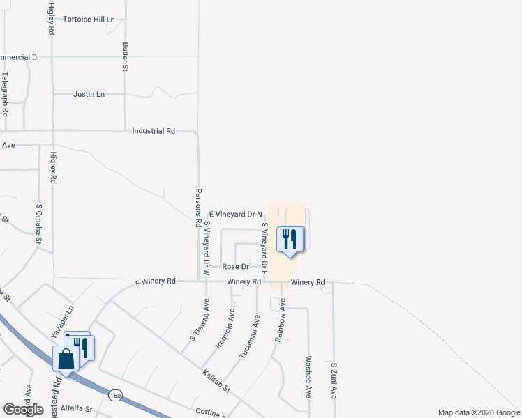 map of restaurants, bars, coffee shops, grocery stores, and more near 3630 West Vineyard Drive in Pahrump