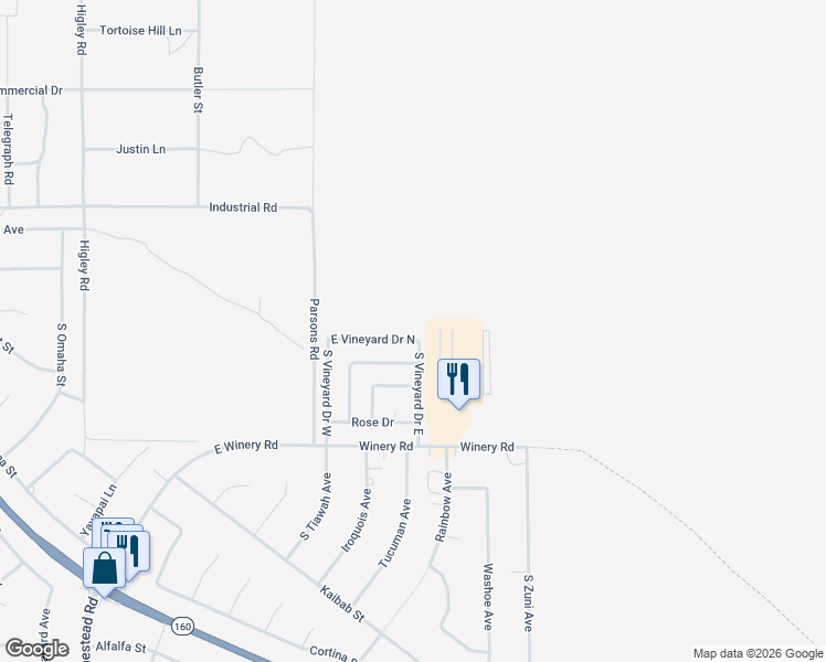 map of restaurants, bars, coffee shops, grocery stores, and more near 3630 West Vineyard Drive in Pahrump