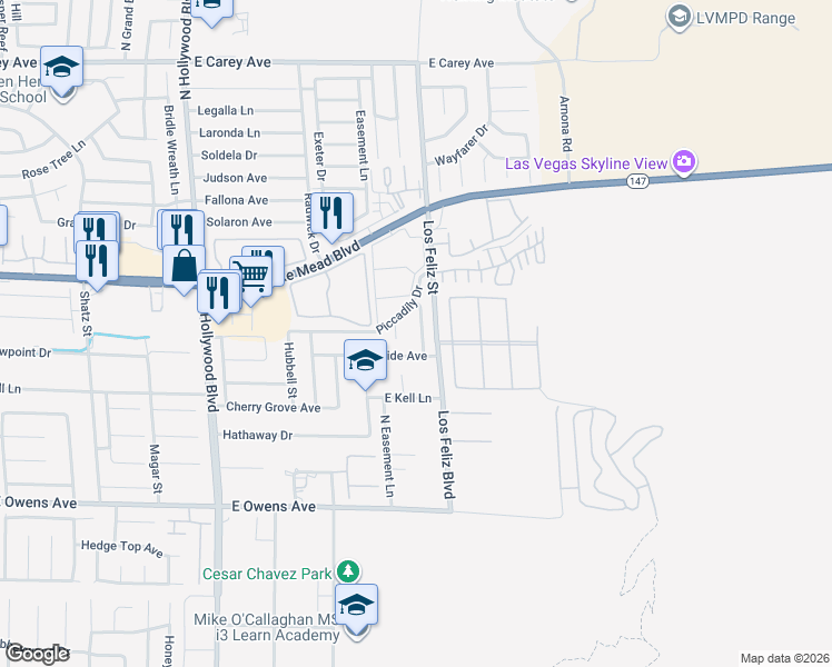 map of restaurants, bars, coffee shops, grocery stores, and more near 7042 Adelaide Avenue in Las Vegas
