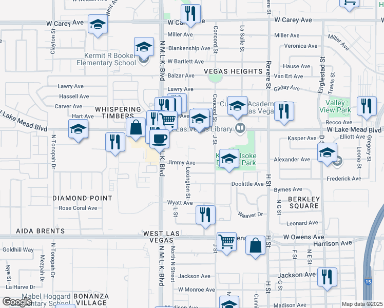 map of restaurants, bars, coffee shops, grocery stores, and more near 1940 Lexington Street in Las Vegas