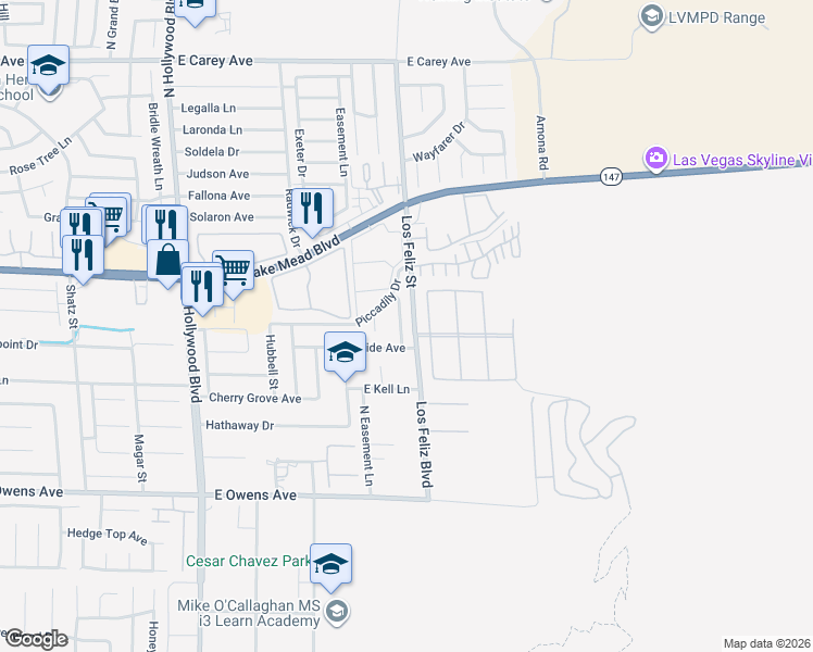 map of restaurants, bars, coffee shops, grocery stores, and more near 1891 Balzac Drive in Las Vegas
