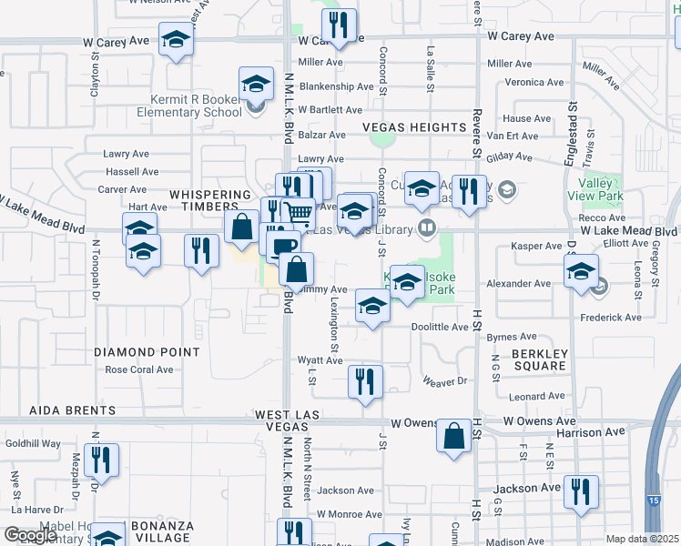 map of restaurants, bars, coffee shops, grocery stores, and more near 1940 Lexington Street in Las Vegas